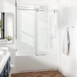 56-61" W x 60" H Frameless Single Sliding Tub Door with 3/8" (10mm) Clear Tempered Glass, Shatter-Resistant Film