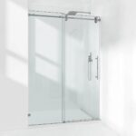 56-61" W x 76" H Frameless Single Sliding Shower Door with 3/8" (10mm) Clear Tempered Glass, Shatter-Resistant Film