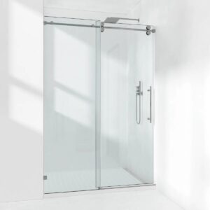 56-61" W x 76" H Frameless Single Sliding Shower Door with 3/8" (10mm) Clear Tempered Glass, Shatter-Resistant Film