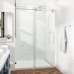 56-61" W x 72" H Frameless Single Sliding Shower Door with 3/8" (10mm) Clear Tempered Glass, Shatter-Resistant Film