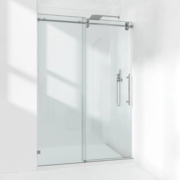 62-67" W X 76" H Frameless Single Sliding Shower Door with 3/8" (10mm) Clear Tempered Glass, Shatter-Resistant Film