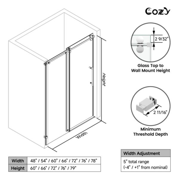 68-73" W X 76" H Frameless Single Sliding Shower Door with 3/8" (10mm) Clear Tempered Glass, Shatter-Resistant Film