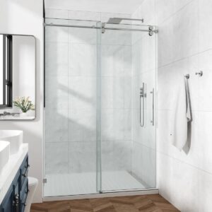 68-73" W X 76" H Frameless Single Sliding Shower Door with 3/8" (10mm) Clear Tempered Glass, Shatter-Resistant Film
