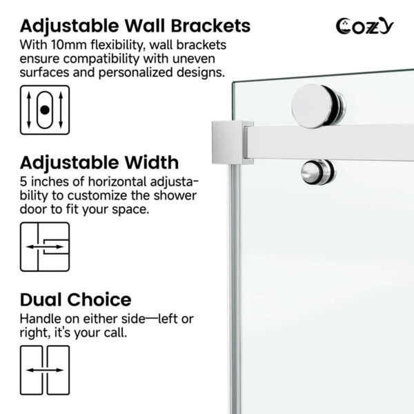 68-73" W x 66" H Frameless Single Sliding Tub Door with 3/8" (10mm) Clear Tempered Glass, Shatter-Resistant Film