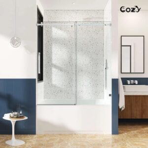 68-73" W x 66" H Frameless Single Sliding Tub Door with 3/8" (10mm) Clear Tempered Glass, Shatter-Resistant Film
