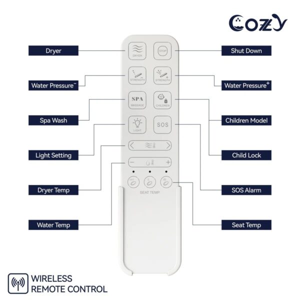 COZY Electric Elongated Bidet Toilet Seat with Self-Cleaning Dual Nozzle