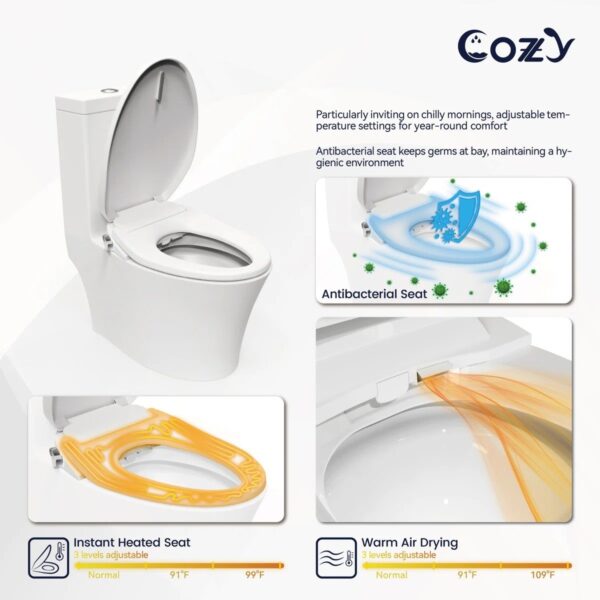 COZY Electric Elongated Bidet Toilet Seat with Self-Cleaning Dual Nozzle